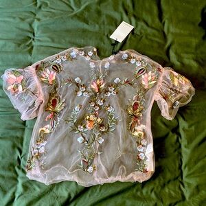 Zara Dalia Sheer Pink Tulle Top, Small
